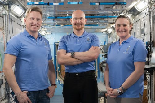 Expedition 56/57 crew members Sergei Prokopev, Alexander Gerst, and Serena Aunon-Chancellor