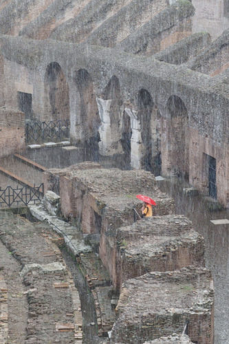 Colosseum in pouring rain.