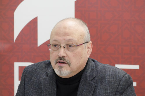 Saudi journalist, Global Opinions columnist for the Washington Post, and former editor-in-chief of Al-Arab News Channel Jamal Khashoggi offers remarks during POMED's "Mohammed bin Salman's Saudi Arabia: A Deeper Look."