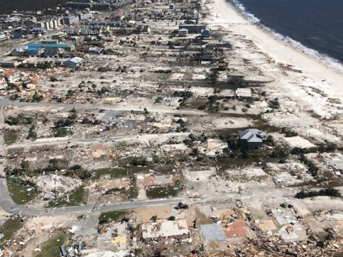 Aerial view of Mexico Beach devastation after Hurricane Michael, 10/11/2018.