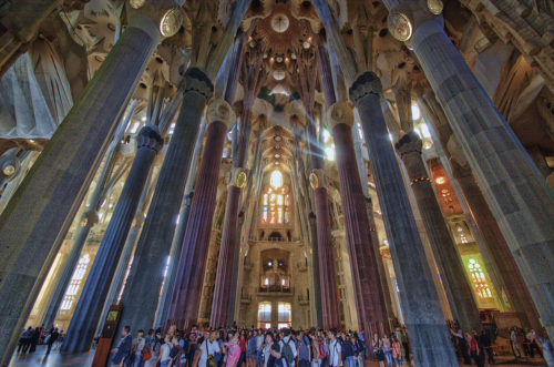 View of the interior of La Sagrada Familia.