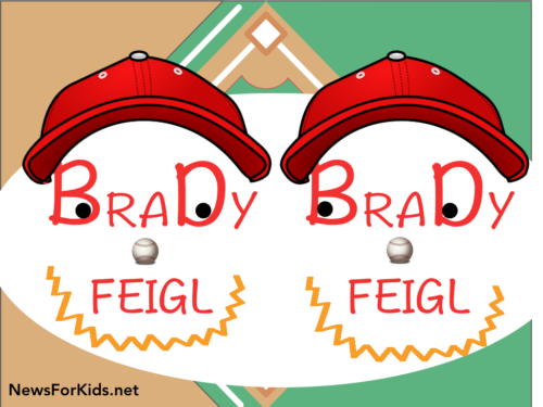 Image depicting two baseball players drawn with the name Brady Feigl.