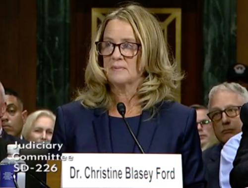 Dr. Christine Blasey Ford testifies before the Senate Judiciary Committee.