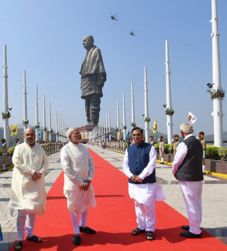 The Prime Minister, Shri Narendra Modi and other dignitaries witness fly-past by the Indian Air Force, at the dedication ceremony of the Statue of Unity to the Nation, on the occasion of the Rashtriya Ekta Diwas, at Kevadiya, in Narmada District of Gujarat on October 31, 2018.