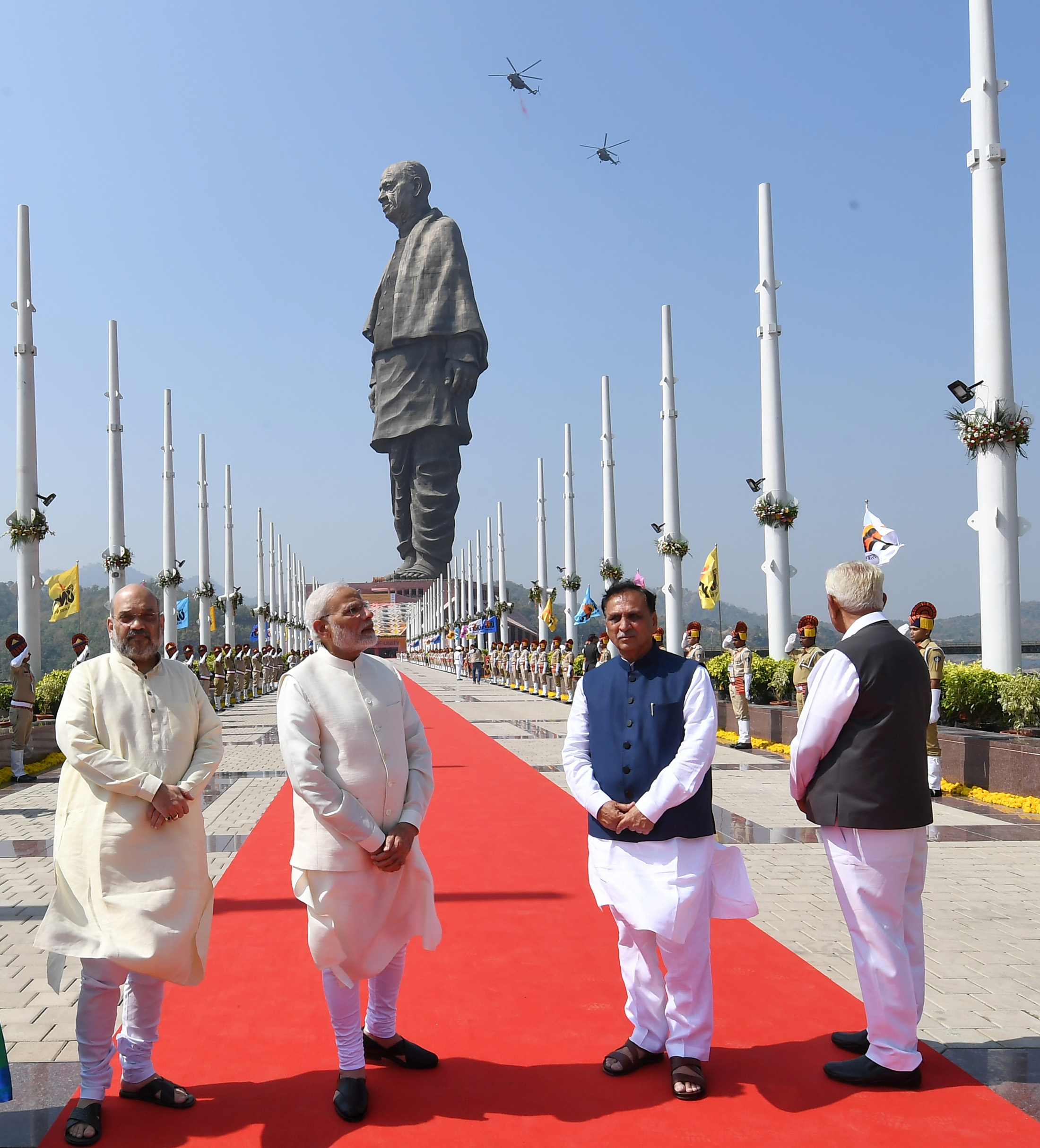 The Prime Minister, Shri Narendra Modi and other dignitaries witness fly-past by the Indian Air Force, at the dedication ceremony of the Statue of Unity to the Nation, on the occasion of the Rashtriya Ekta Diwas, at Kevadiya, in Narmada District of Gujarat on October 31, 2018.