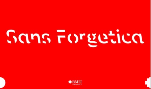 Red rectangle with 'Sans Forgetica' printed in Sans Forgetica font.