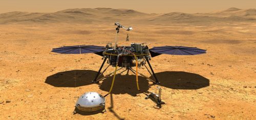 PIA22743: InSight Deploys Its Instruments This artist's concept depicts NASA's InSight lander after it has deployed its instruments on the Martian surface.