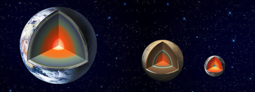 This artist's concept shows the variation and similarities between three of the five terrestrial planets in the solar system: the Earth, Mars and Earth's moon.