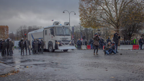 French police with crowd control vehicle