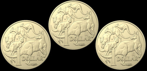 Three special dollar coins to be used in the coin hunt.
