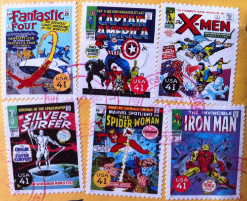 These US postage stamps show covers of Marvel comic books.