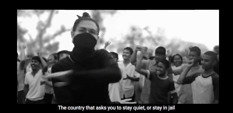 A rapper from Rap Against Dictatorship performing Which is My Country?