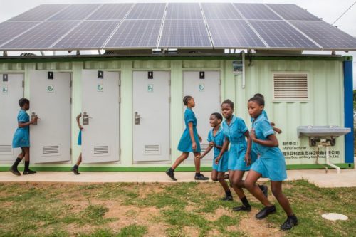 Children at the Gugulethu Primary School in KwaMashu just outside of Durban in KwaZulu-Natal on 19 September 2018. The Gugulethu School is a recipient of a new EcoSan toilet system care of the Reinvent the Toilet Challenge and funding from the BMGF.