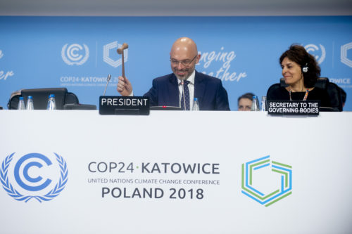 COP24 President Michal Kurtyka brings down the gavel closing the session.