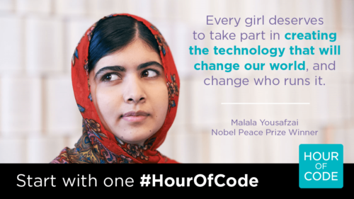 Malala in a promotional poster for the Hour of Code.