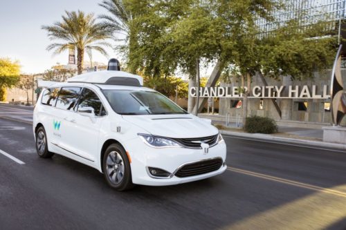 Waymo vehicle going past Chandler City Hall