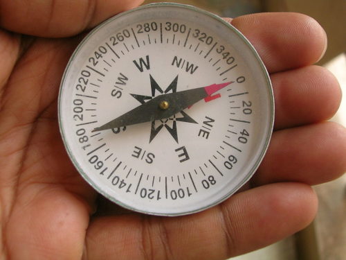 Aligning a compass so that readings of direction can be taken