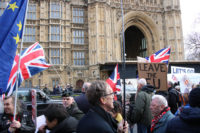 People for and against Brexit protested outside Parliament yesterday.