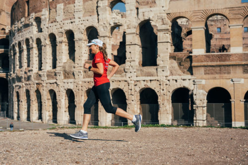 Ultra runner and water campaigner, Mina Guli runs past the Colleseum in Rome, Italy during the #RunningDry Expedition, on 15 November 2018