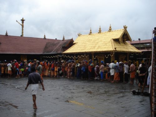 Pilgrims wait in line at Sabarimala.