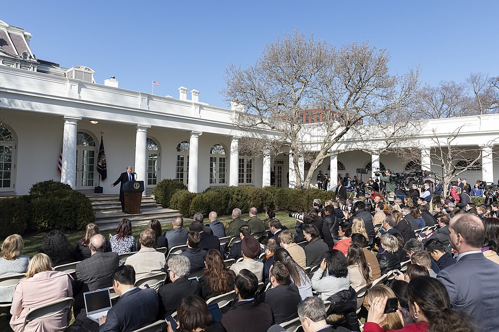 President Donald J. Trump delivers remarks Friday, Feb. 15, 2019, in the Rose Garden of the White House, on the national security and humanitarian crisis on the southern border of the United States. (Official White House Photo by Joyce N. Boghosian)