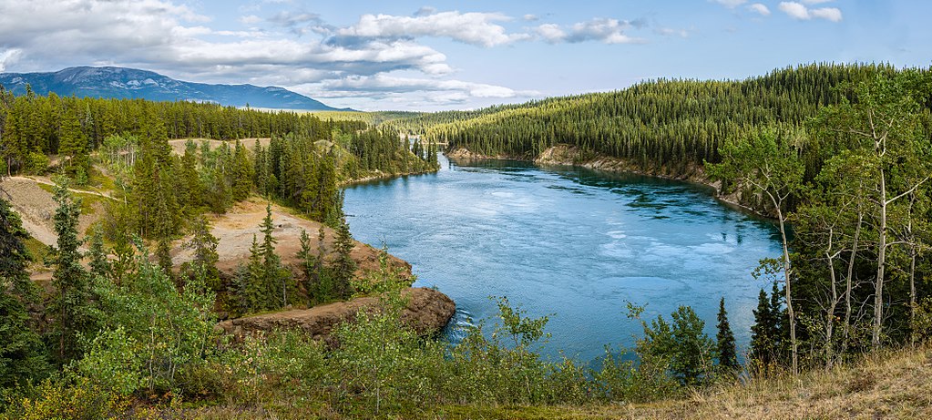 View of the Yukon River at Schwatka Lake and the entry to Miles Canyon,View of the Yukon River at Schwatka Lake and the entry to Miles Canyon,