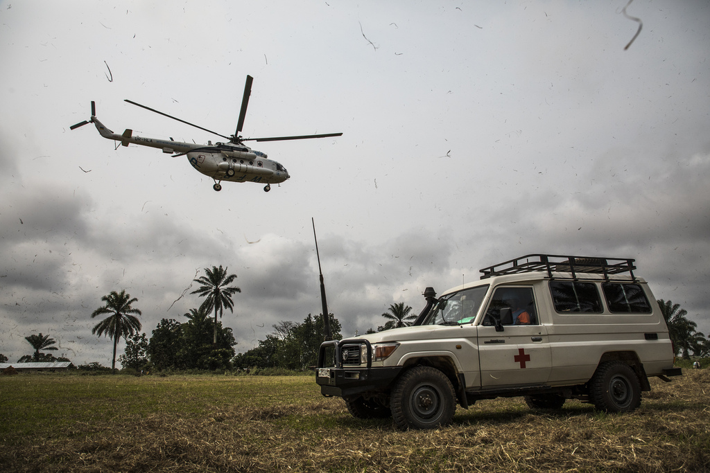 A helicopter from the MONUSCO leaves OÔcha. Photo: World Bank / Vincent Tremeau