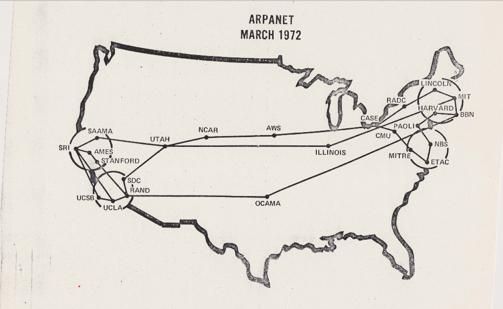 The map of ARPANET in March 1972.