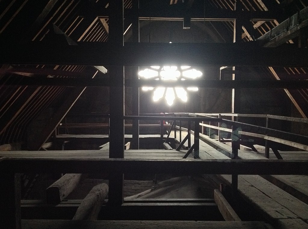 Timber interior of the cathedral roof before the fire