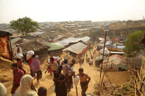 View of the sprawling Kutupalong refugee camp near Cox's Bazar, Bangladesh. Over 623,000 mainly Rohingya people have arrived in the camp since 25 August 2017, fleeing violence and religious persecution in Burma - creating one of the world's largest humanitarian crises.