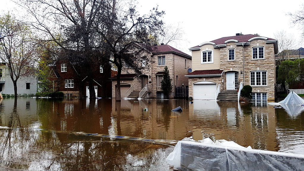 This picture shows flooding in Rue Cousineau, Cartierville neighborhood of Montreal, 8 May 2017.