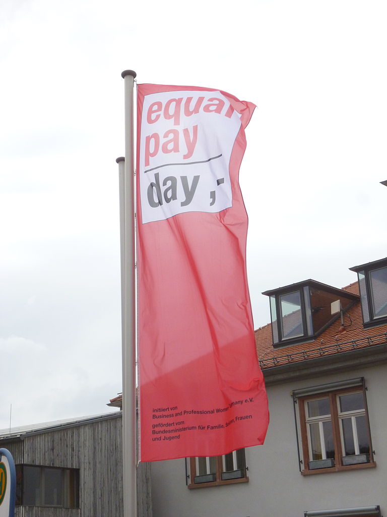 Flag for Equal Pay Day 2014 in Alsbach (Germany)