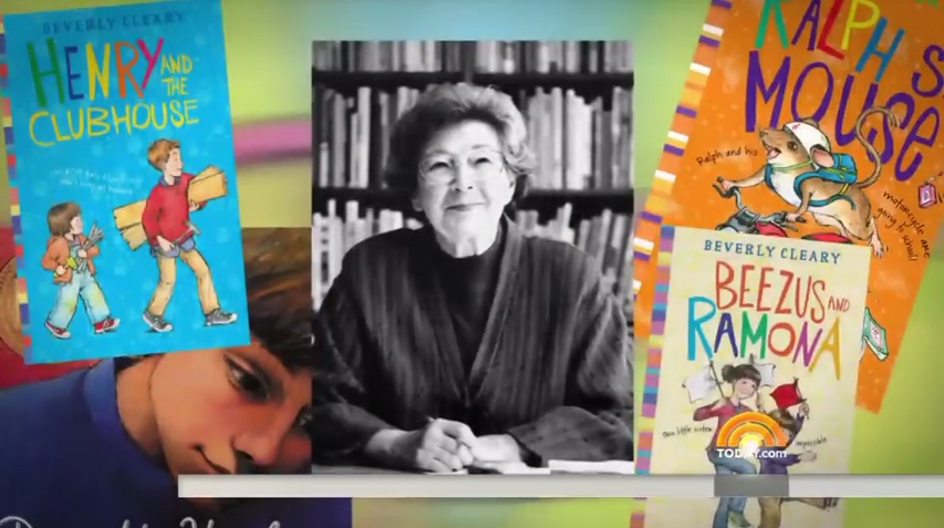 Beverly Cleary pictured with some of her books.