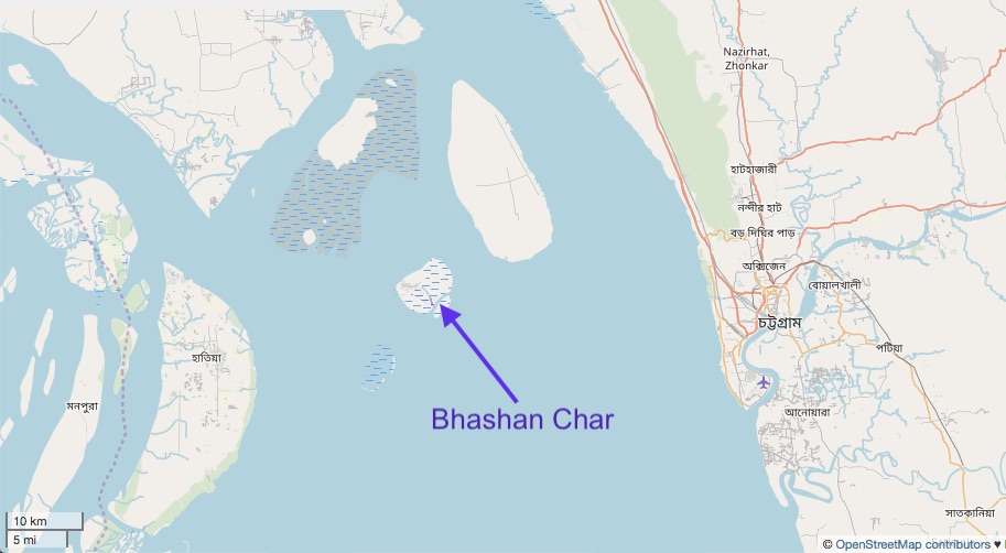 Map showing location of Bhashan Char.
