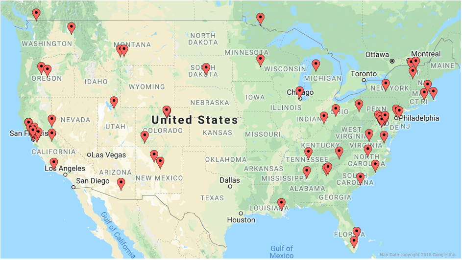 Map show locations of parks cooperating in ParkRx.