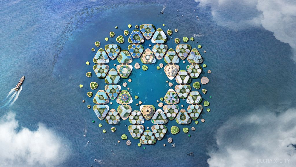Artist's idea of how floating cities might fit together.