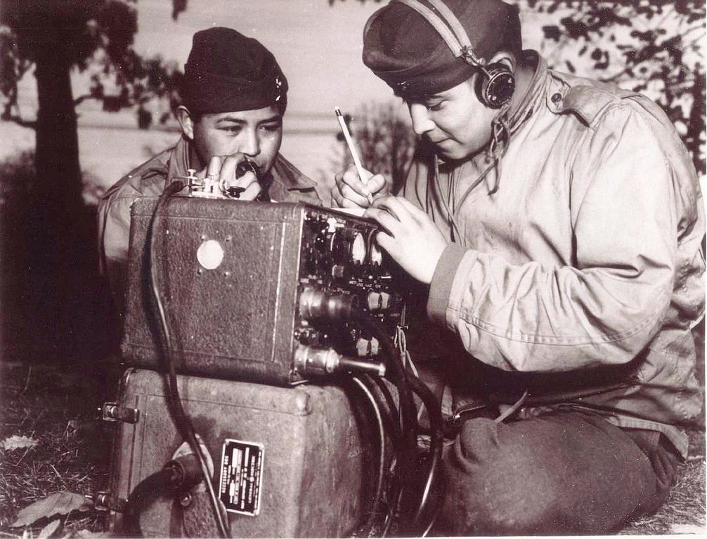 Left to right: PFC Preston Toledo of Albuquerque, New Mexico and his cousin PFC Frank Toledo of Penistaja, New Mexico, at Ballarat, Australia with the 11th Marines in July 1943.