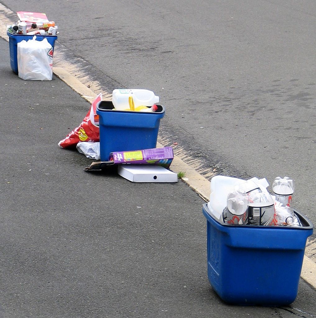 Blue household recycling bins/crates in Dunedin, New Zealand