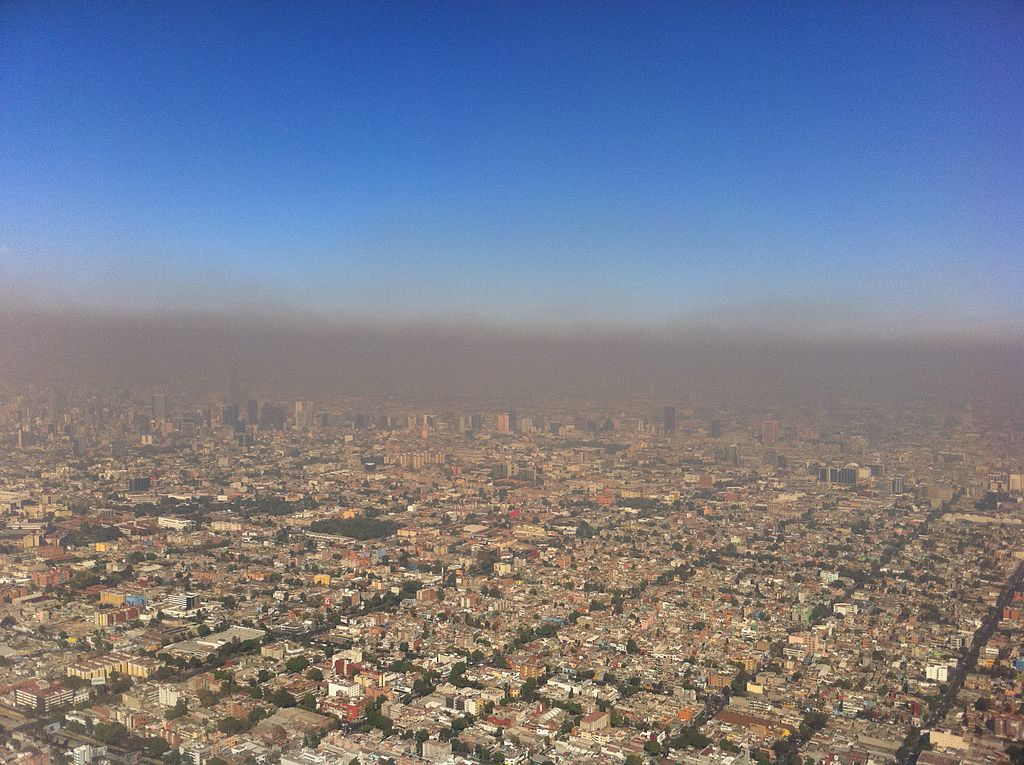 Aerial View of Photochemical Smog Pollution Over Mexico City