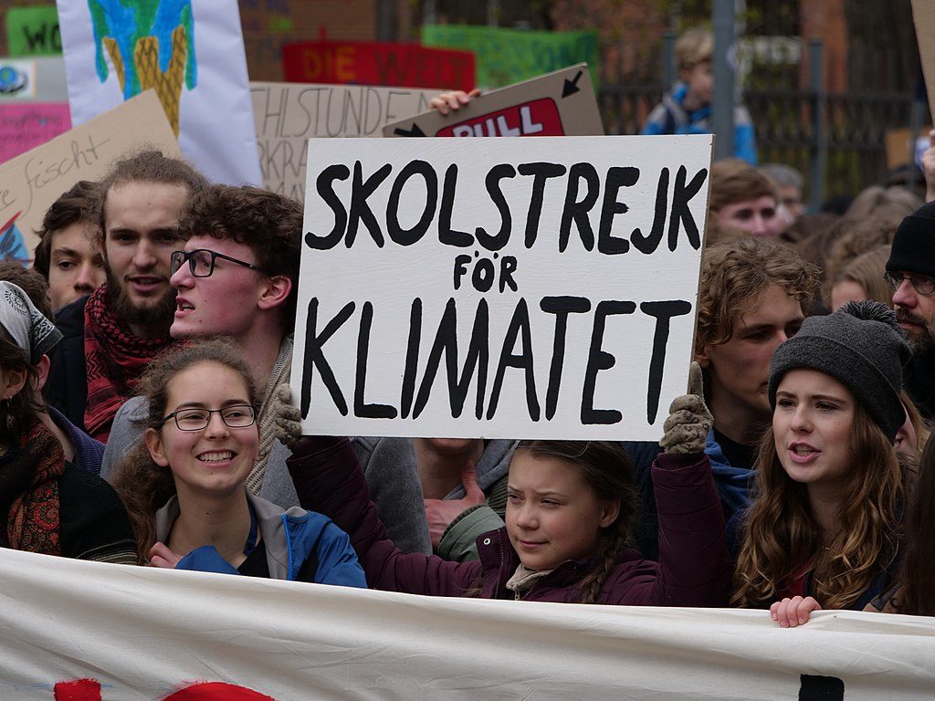 Greta Thunberg at the front banner of the FridaysForFuture demonstration Berlin 29-03-2019 10