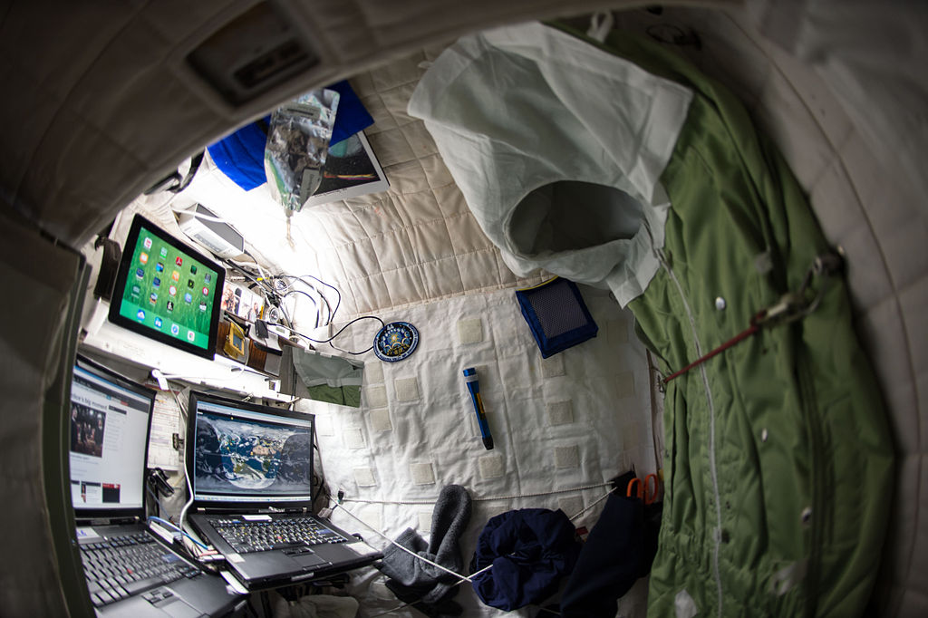 NASA astronaut Scott Kelly on the International Space Station shows off his personal living quarters in space.