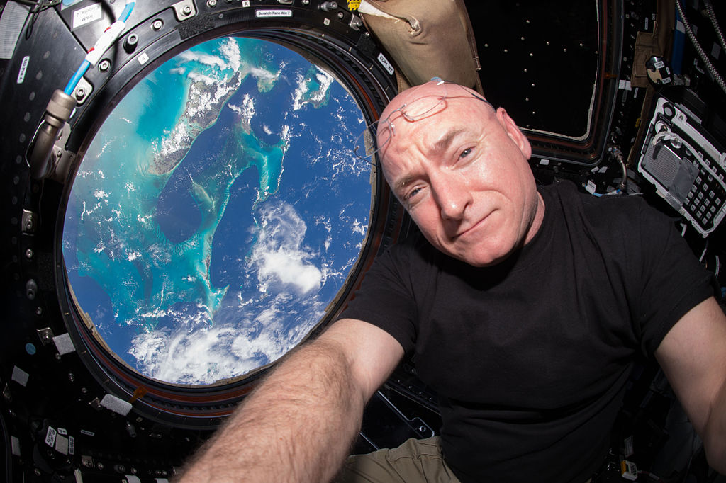 Expedition 44 flight engineer and NASA astronaut Scott Kelly seen inside the Cupola, a special module which provides a 360-degree viewing of the Earth.