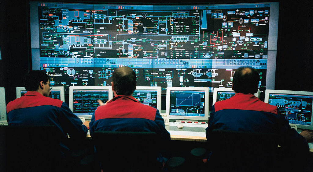 Control room of a moving grate incinerator for municipal solid waste.