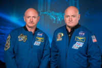 NASA Expedition 45/46 Commander, Astronaut Scott Kelly along with his brother, former Astronaut Mark Kelly at the Johnson Space Center, Houston, Texas.