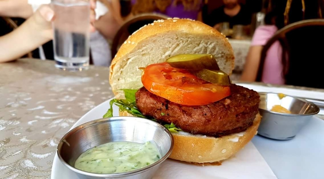 Beyond Meat Burger dish at Zakaim restaurant in Israel.
