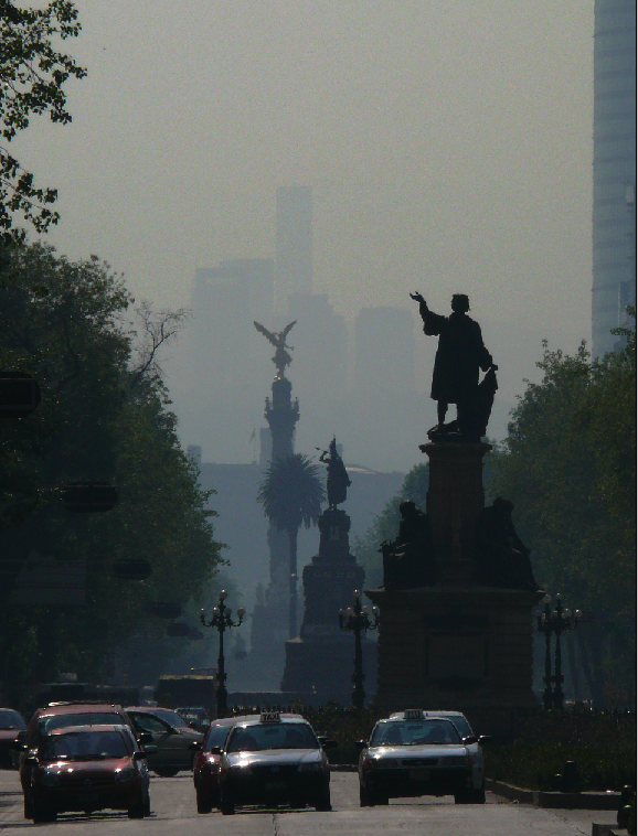 Smog over Paseo de la Reforma, Mexico City.