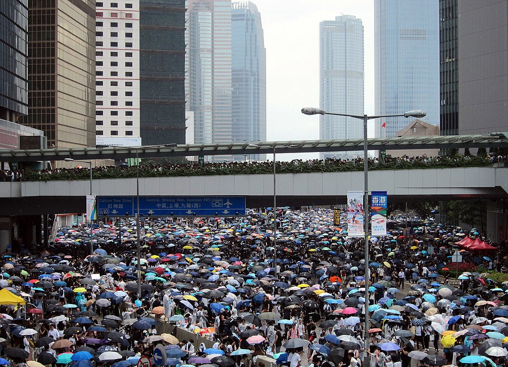 Hong Kong protesters demonstrating against the government's China extradition bill. Protesters fill the streets on Harcourt Road, Admiralty, Hong Kong at 13:30 on 12 June 2019, adjacent to the Central Government Complex.