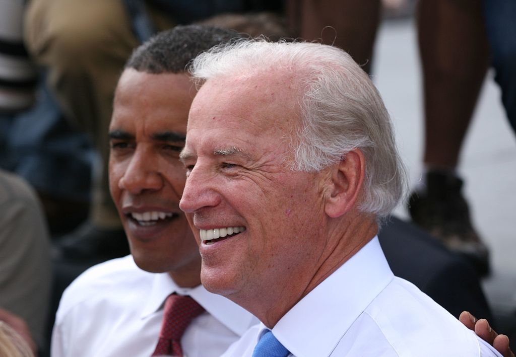 Joe Biden und Barack Obama in Springfield, Illinois, right after Biden was formerly introduced by Obama as his running mate