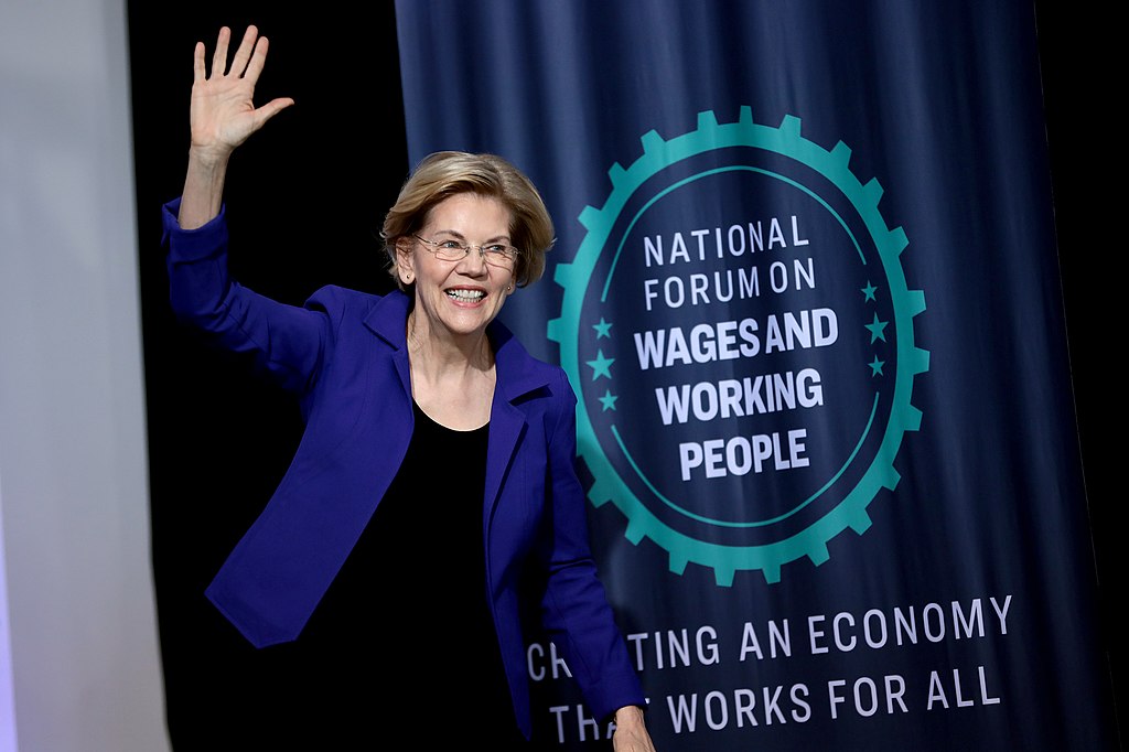 U.S. Senator Elizabeth Warren speaking with attendees at the 2019 National Forum on Wages and Working People hosted by the Center for the American Progress Action Fund and the SEIU at the Enclave in Las Vegas, Nevada.