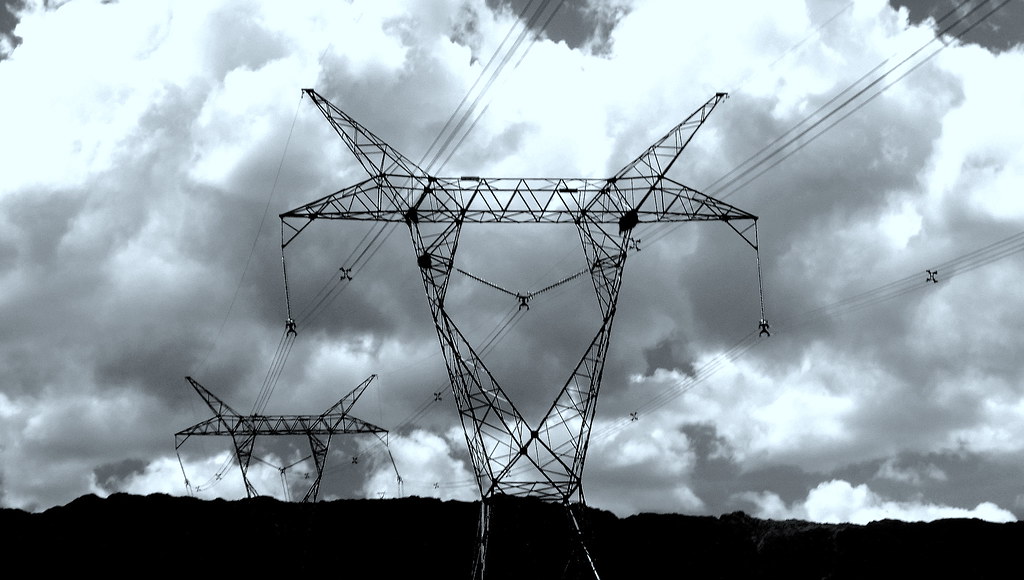 Black and white photo of power lines in Argentina.